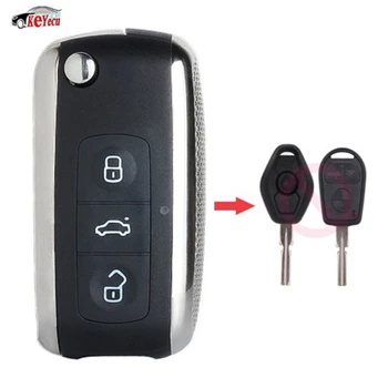 

KEYECU Modifed Bentley Style Folding Flip Remote Key 3 Button Fob for BMW 315/433MHz ID44 Chip HU58 Uncut Blade