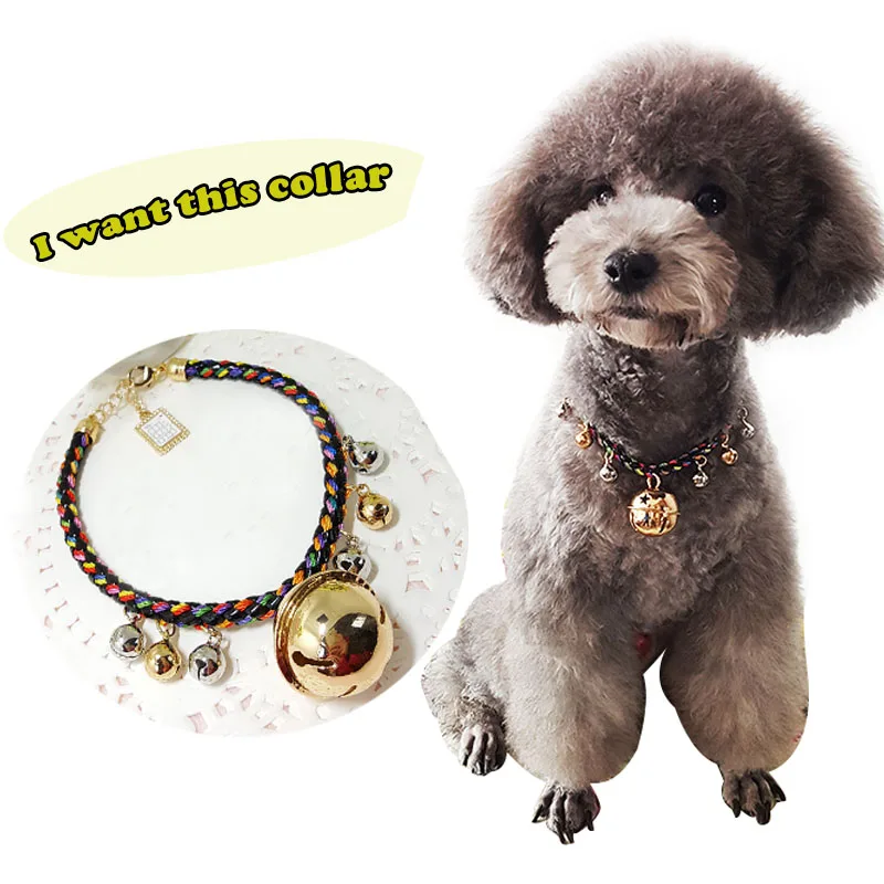 Cute Colorful Nylon Woven Rope Designer Dog Pet Collar With Bells