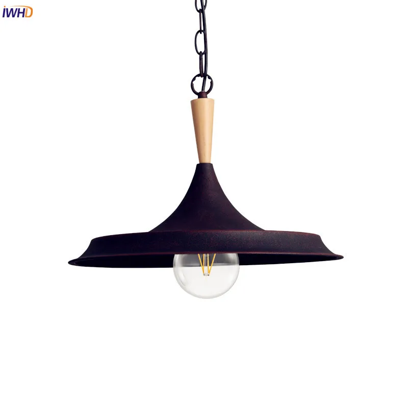 

IWHD Loft Style Industrial Pendant Lighting Fixtures Iron Wrount Restaruant Dinning Living Room LED Edison Vintage Lamp Wooden