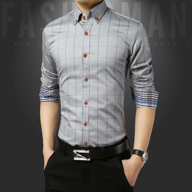 Разборчивая Повседневная официальная Мужская рубашка с длинным рукавом, деловая тонкая офисная рубашка, мужские хлопковые мужские рубашки, белые 4XL 5XL - Цвет: 1311 grey