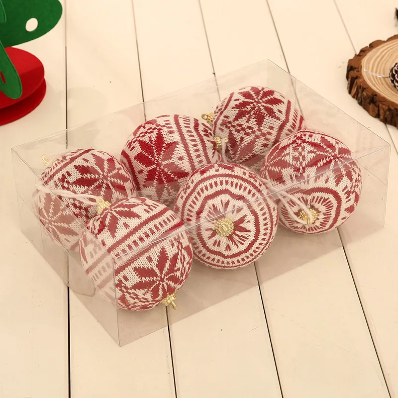 6Pcsset Christmas Yarn Ball Ornaments Christmas Tree Pendant Christmas Ball Ornaments Fabric Yarn Knitting Ball Sets PAC98 (5)