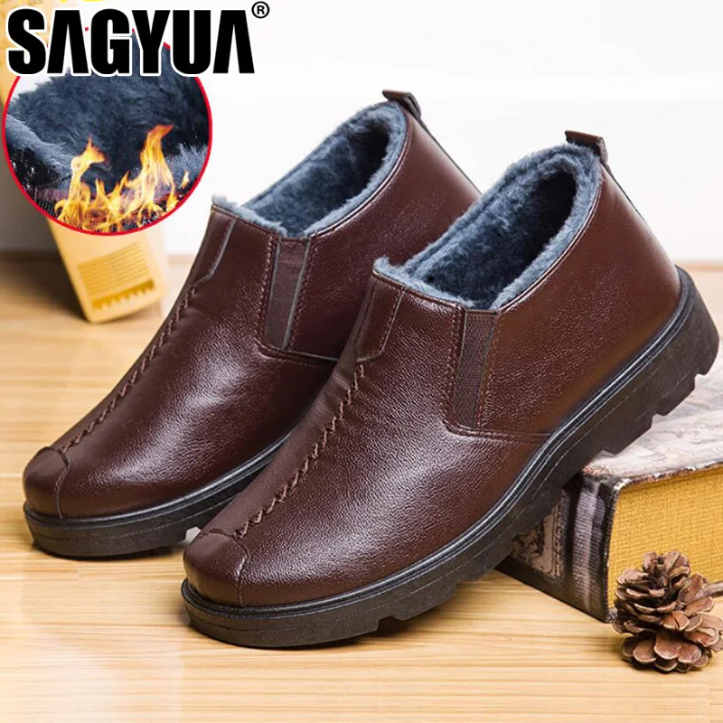 

Winter Men Hombre Male Add Brushed Plush Fur Inside Cotton Fashion Leather Casual Warm Martin Boot Snow Boots Shoes Zapatos L086
