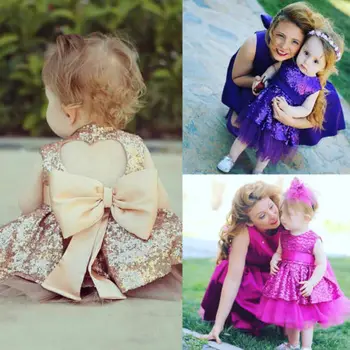 

Sequins Kids Baby Girl Sleeveless Backless Big Bow Dress Princess Party Dress Gown Bridesmaid Dresses
