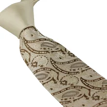 Coachella Галстуки бежевый узел контраст бежевый с кофе Пейсли галстук ЖАККАРДОВЫЙ формальный галстук 8,5 см