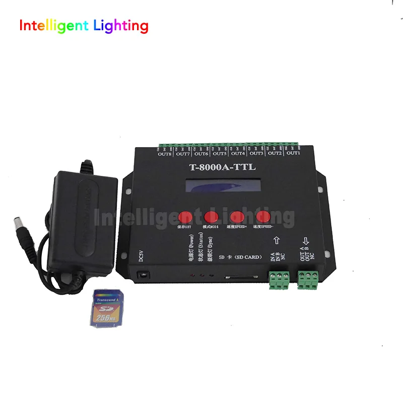 

LED pixel T-8000A controller with SD Card can control max 1024 with 8ports for led strip