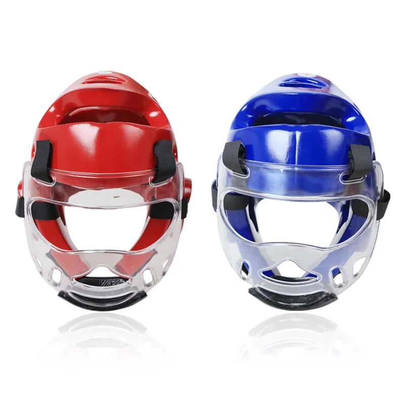 Baratos Casco Taekwondo para adultos jóvenes y niños deporte lucha cabeza protección equipo desmontable máscara transparente para boxeo MMA karate