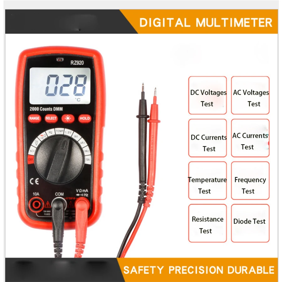 

AC/DC Digital Multimeter Tester Auto Range with NCV Resistance Temperature Diode Mini Multimeter for School Laboratory Social