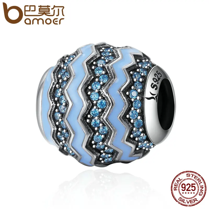 

BAMOER 100% 925 Sterling Silver Dazzling Glaciers Clear CZ & Enamel Beads fit Women Charm Bracelets DIY jewelry Making SCC338
