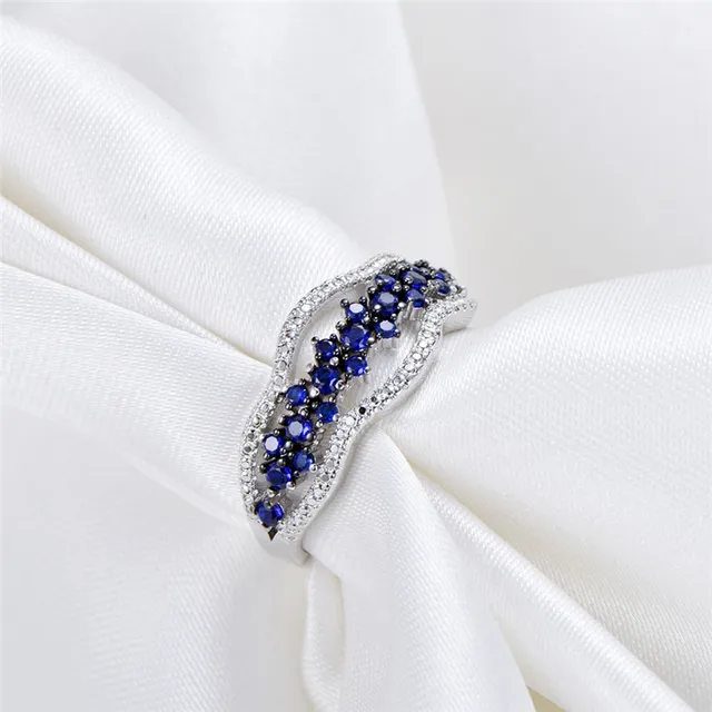 GS Antique Blue Gem Stone Men Ring Romantic Sliver Color Wedding Rings For Women Jewelry Rings Size 5 6 7 8 9 10 Dropshipping R5