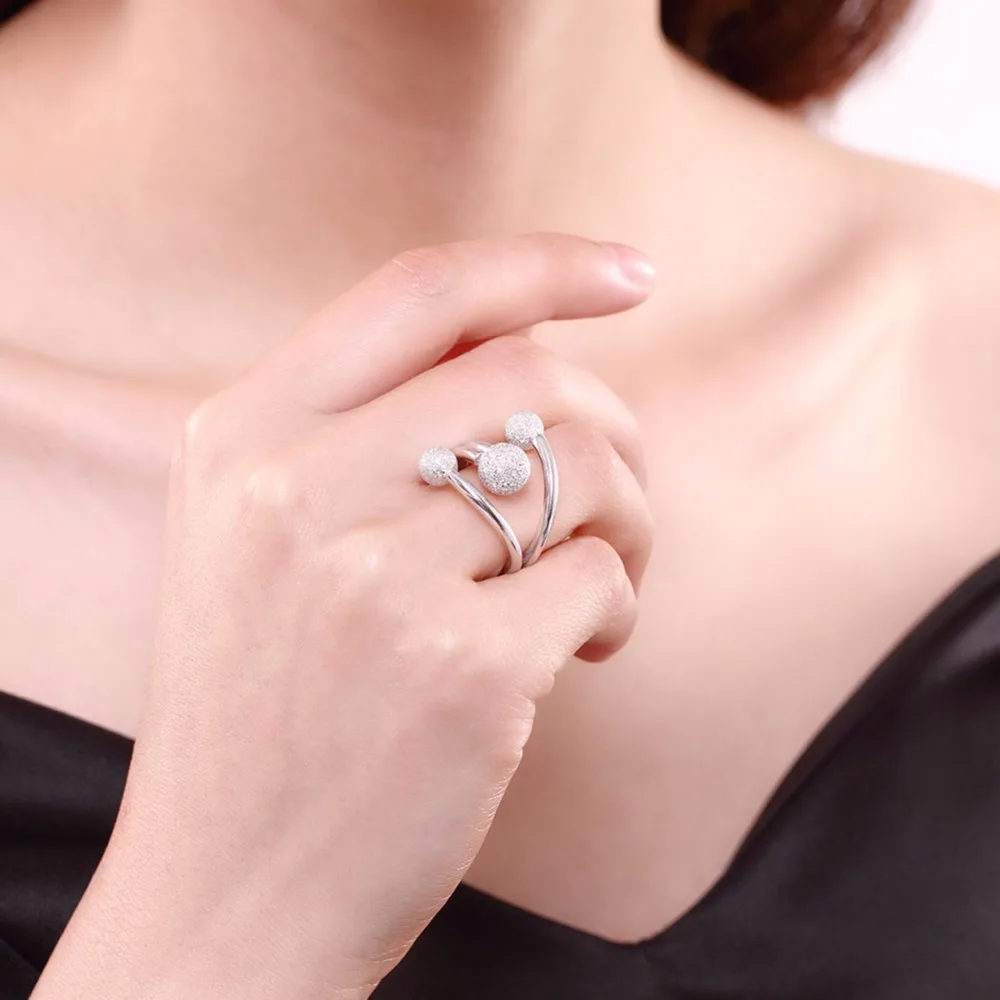 Surround Design Ball Adjustable Ring Solid 925 Sterling Silver Jewelry Women Rings For Party Gift Ideas(JewelOra RI102206)