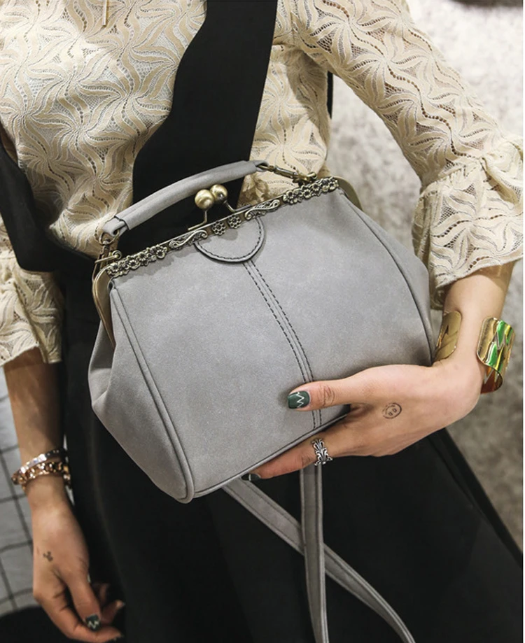 Women PU Leather Purse Retro Fashion Top Handle Handbag Kiss Lock Crossbody Shoulder Bag for Ladies (16)