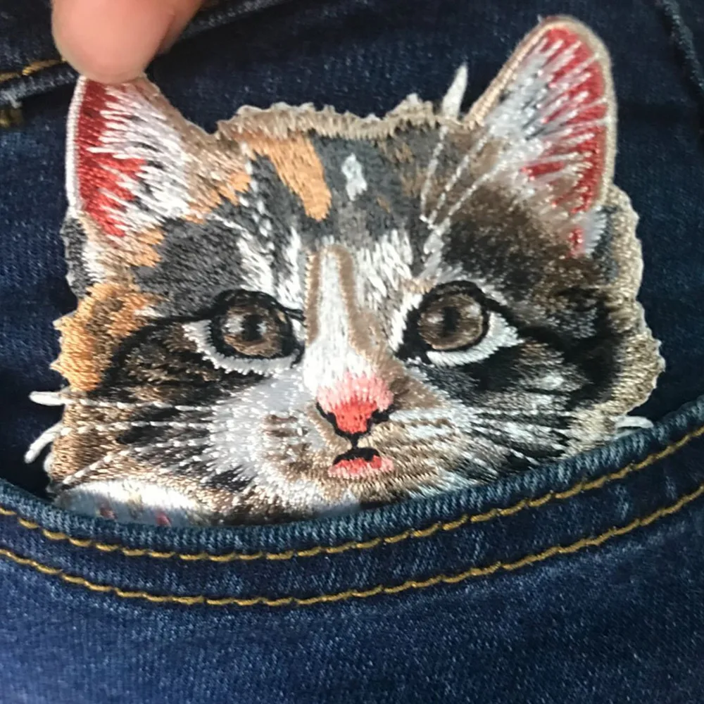 Very Large Japanese Vintage Hipster Kitty Style Iron Sew on patches cat Appliqué 