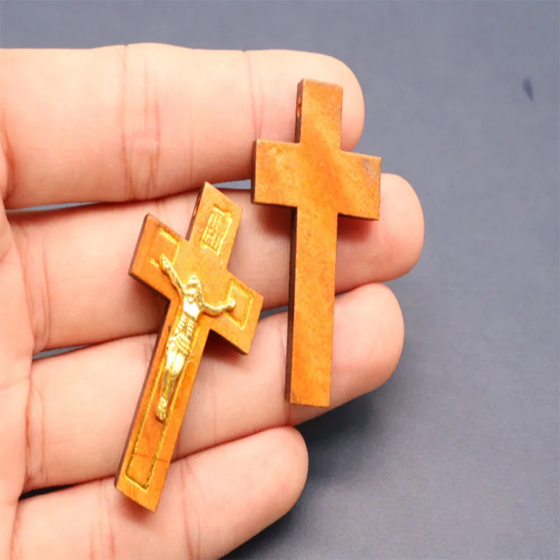 50 штук деревянного Иисуса металлический крест подвеска с Иисусом очарование маленькое отверстие ювелирные изделия ожерелье Религиозный браслет аксессуары - Окраска металла: DD001