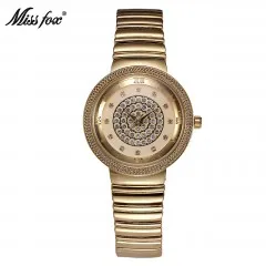 MISSFOX женские золотые часы модный бренд горный хрусталь японский механизм маленькие металлические часы с браслетом Carnaval Импортируется из Китая Kol Saati - Цвет: 21823