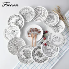 Top-grade Black & White Tier Bone China Papier-kuchen-teller Und Platten Porzellan Backwaren Obst Keramik Geschirr Für Steak Abendessen
