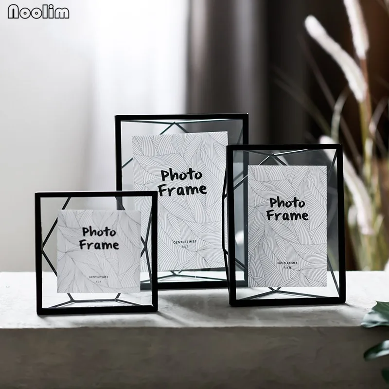 

Minimalist Nordic Creative Black Metal Glass Geometric Photo Frame Graduation Gift Iron Photo Frame Home Tabletop Decoration