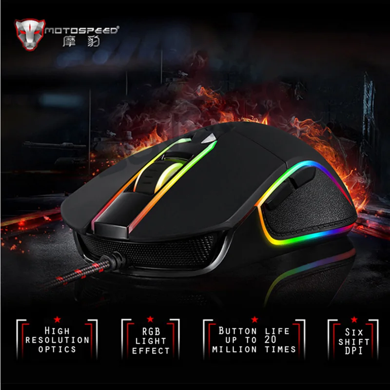 Motospeed V30 Проводная игровая мышь USB с 6 кнопками оптическая светодиодная usb