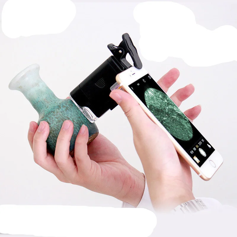 Najtaniej 100X przenośne szkło powiększające uniwersalny telefon komórkowy mini klip LED lupa mikroskopowa jubiler uv znaczek antyczne identyfikacja