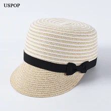 USPOP, повседневные летние шляпы, мягкие, дышащие, Женские соломенные шляпы от солнца, Лоскутная полосатая пляжная шляпа с бантом