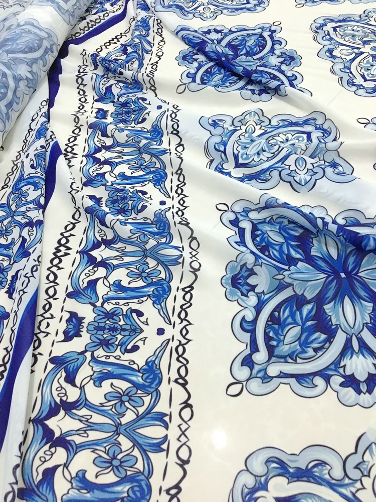 Голубая шифоновая ткань majolica мягкая тонкая для женского платья китайский стиль