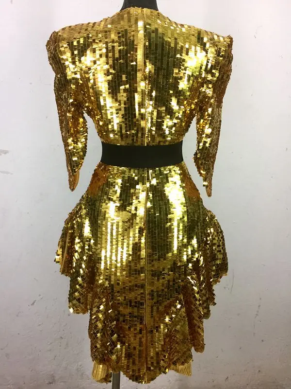 Звезда же пункт платье ночной клуб бар шоу сексуальный костюм женский высокая плотность блёстки представление одежда серебро золото хвост юбка
