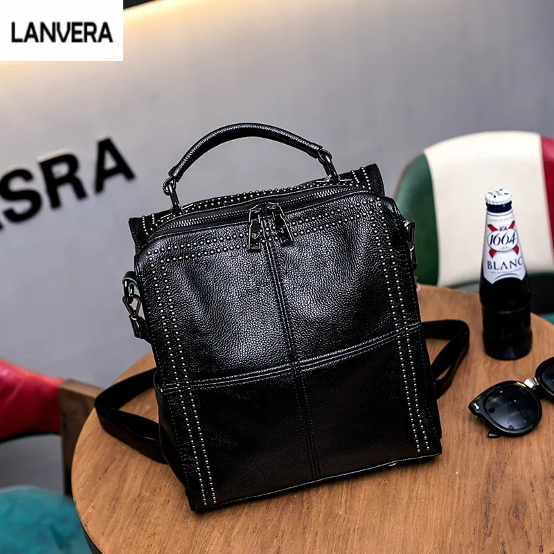 

Women Backpacks Fashion Leather Rivet Vintage Travel Daypack Large Capacity Trunk Totes Bolsa Female Shoulder Bag Leather gg bag