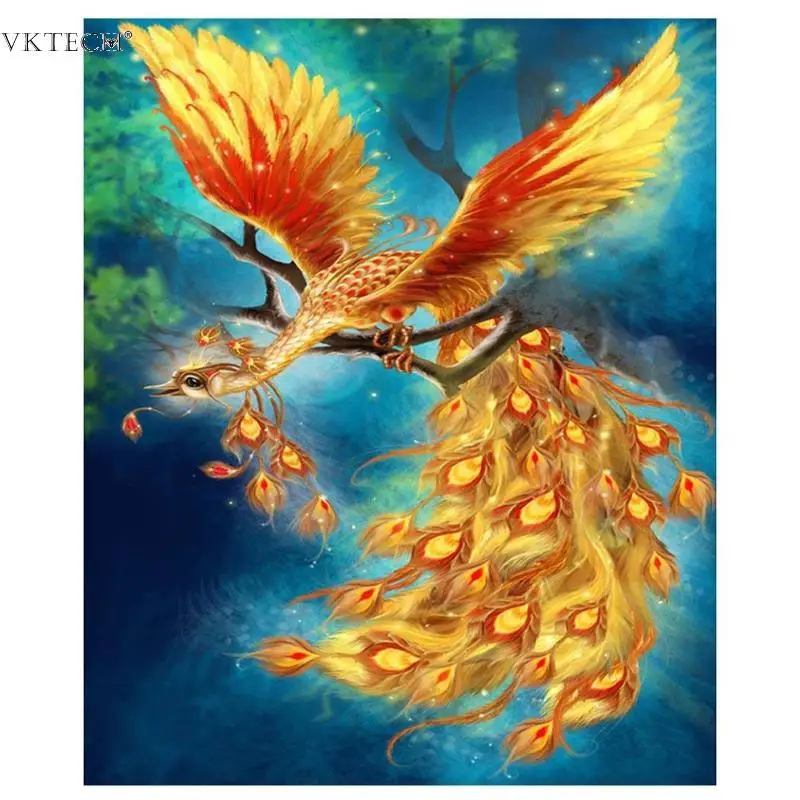 

Phoenix Bird 5D Round Diamond Painting Embroidery Golden Bird Cross Stitch Home Craft Decor Living Room Wall Art Frame Picture