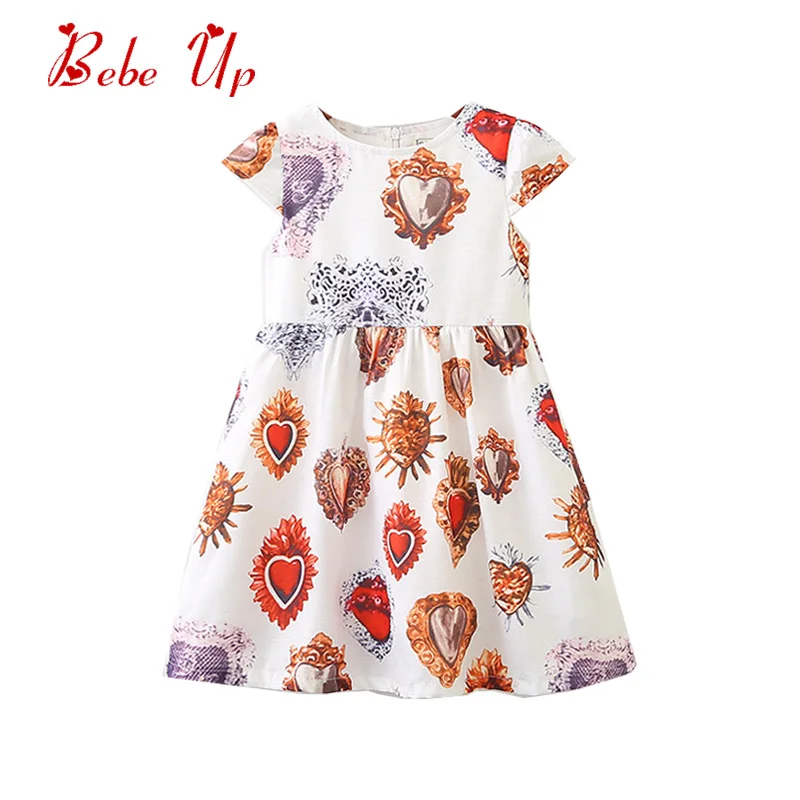 

Toddler Girl Summer Designer Dress Luxury Diamond Print Little Girl Cotton White A-line Party Frocks Child Girl 3 To 8 Year Old