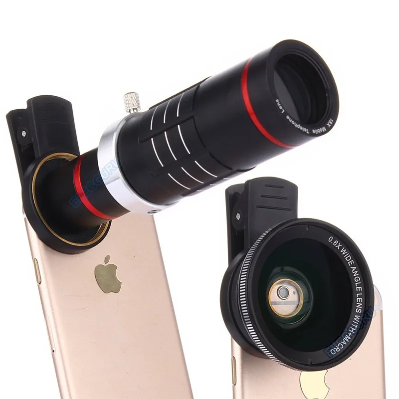 Универсальный HD 18x оптический зум телескоп объектив камеры комплект для Iphone 7 6S 0.6X широкоугольный 15X макрообъектив для samsung S8 S7 edge