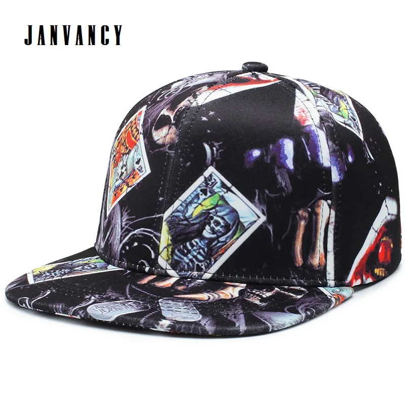 

Unisex Punk Full Cap with Hip Hop doodling Poker Skeleton Skull Flat visor Snapback Dad Hat Skateboard Baseball Cap Street dance