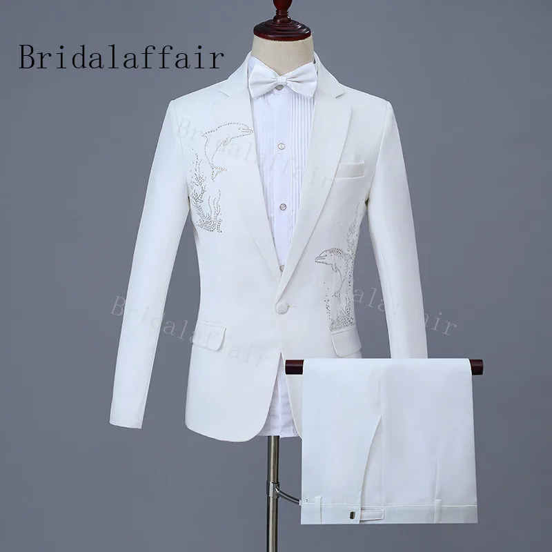 Bridalaffair Slim Fit 2 шт. фраки женихов для мужчин торжественное платье костюм набор мужской мундир для свадьбы штамповки кристалл - Цвет: same as image 15