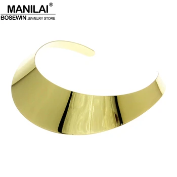 

MANILAI Classic Style High quality Shine Torques Choker Collar Necklaces Statement Jewelry Women Neck Fit Short Design