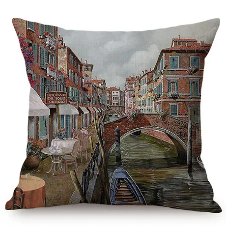 Италия, Венеция, пейзаж, 3D картина маслом, стильный домашний декоративный чехол для подушки, лодка, знаменитые реки, пейзаж, автомобиль, диван, подушка, чехол - Цвет: M106-3