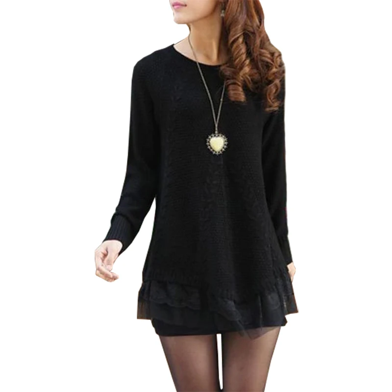 

Fall winter sweaters women new wild thick lace pull loose sweater coat Slim thin jumper ladies hedging vestidos LXJ038