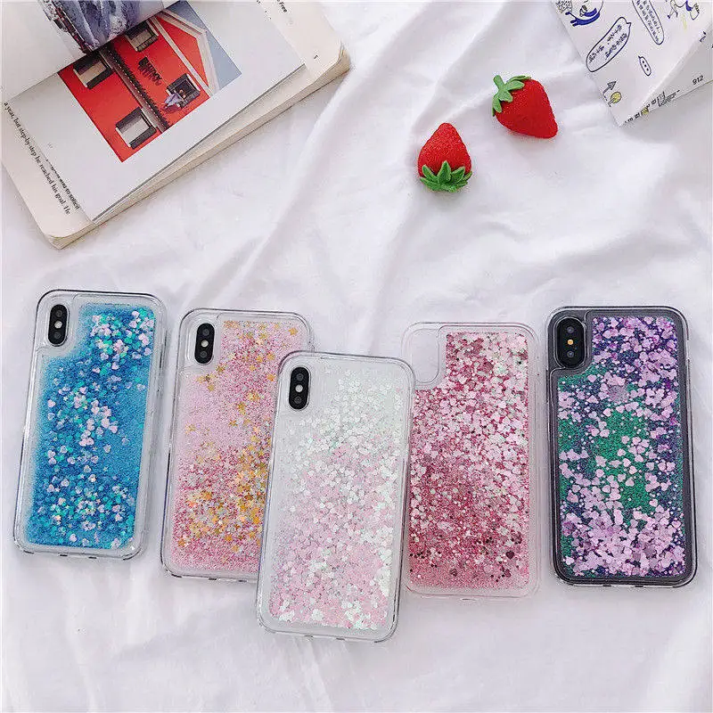 

For Huawei Honor Note 10 8X Max 8A 8C Play V10 V20 7X Love Heart Glitter Quicksand Clear Phone Case With Shining Sequins Funda