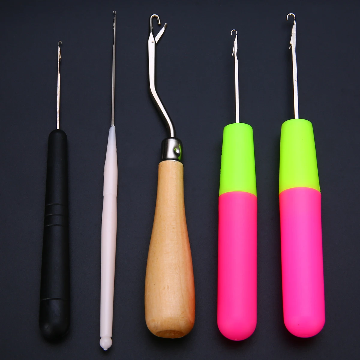 5pcs Crochet Needle Braiding Latch Hook Plastic & Wood Handle Tool Weaving Hair Sweater Wool Dreadlock DIY Handmade Crafts