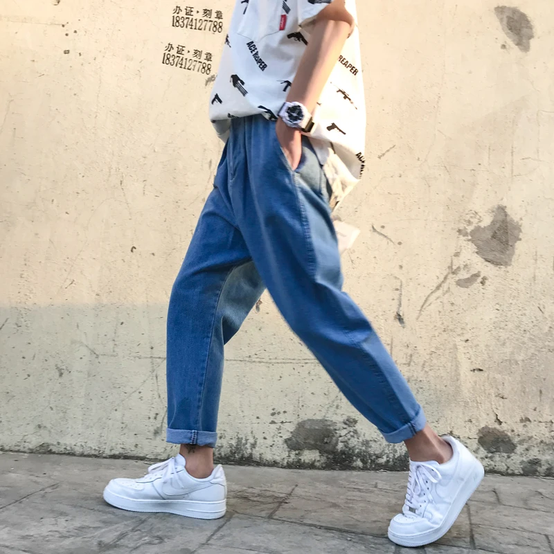 Denim Jeans Men 2018 Solid Blue Soft Jeans Men Slim Fit Jeans For Men Streetwear Hombre Straight Loose Denim Pants Male Trousers