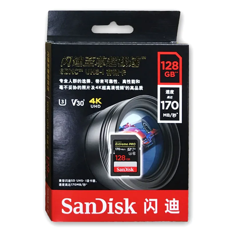 SanDisk 128GB SD Card 64GB SDXC Memory Card 256GB U3 Class10 V30 UHS-l Extreme PRO Camera SD Card For 4K UHD Recording 170MB/s