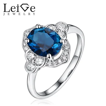 

Leige Jewelry Silver London Blue Topaz Ring Oval Cut Natural Gemstone Women Wedding Promise Rings Anniversary Gift