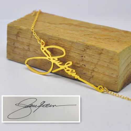 Gold Plate Signature Name font b Necklace b font Personalized Handwriting Pendent Custom Nameplate Bridesmaid font