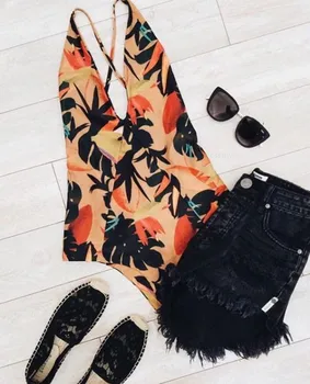 

2018 Swim Wear Bikini Sexy Maple Leaf Printing Swim Swimsuit African Lace Biquini High Cut