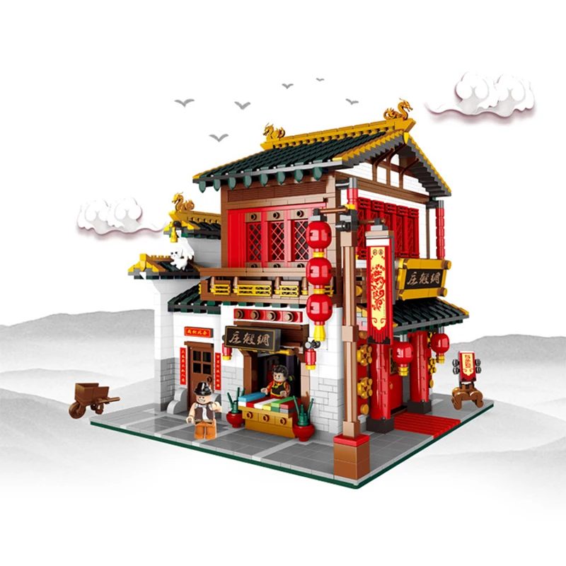 

XB01001 Creative Traditional Chinese Style Satin Store Building Set Educational Blocks Bricks Toys For Kids Model 2787 Pcs
