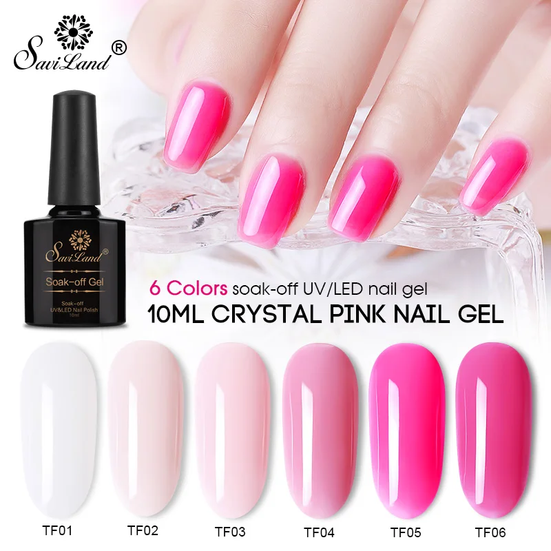 Saviland Hybrid Crystal Pink Series Nail Polish Shimmer 6 ...