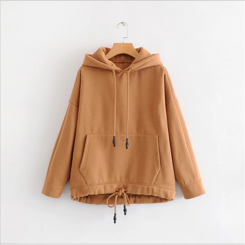 

REVERIEUOMO hoodies women harajuku cotton hoodies solid patchwork pockets regular oversize sweatshirt plus size tops