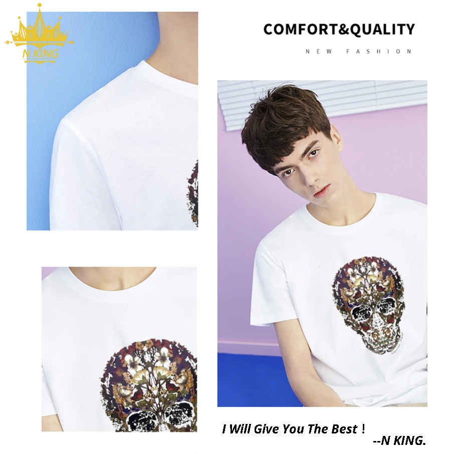 

N King 100%Cotton Harajuku Casual Men Popular Design Anime Male T shirt Men HD Skull Head Comfortable Men's Tshirt Tops T-shirt