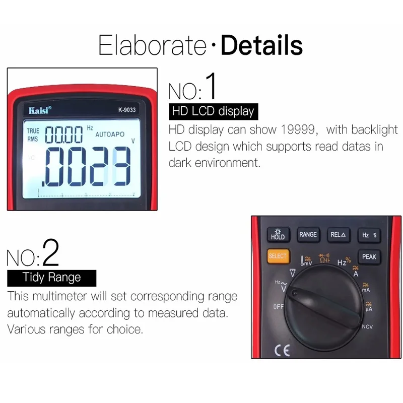 K-9033 Высокоточный мультиметр автоматический диапазон ЖК-дисплей 4 цифровой дисплей мультиметр Конденсатор Измерение температуры для ремонта телефона