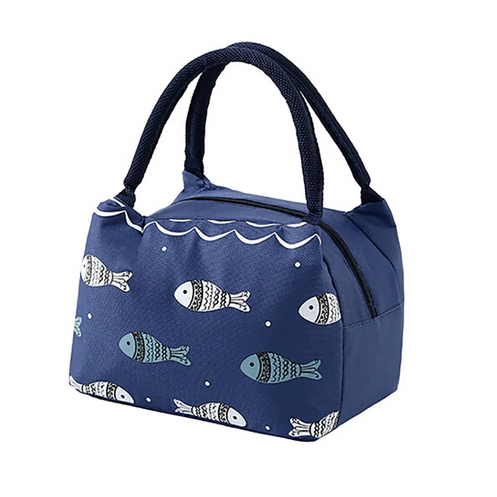 New Portable Lunch Bag for Kids Women Cartoon Fish Pattern Insulation Box Waterproof Canvas Picnic Travel Storage Tote | Дом и сад