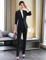Формальные Дамы черный блейзер для женщин бизнес костюмы с брюки и куртки наборы для ухода за кожей повседневная обувь элегантны