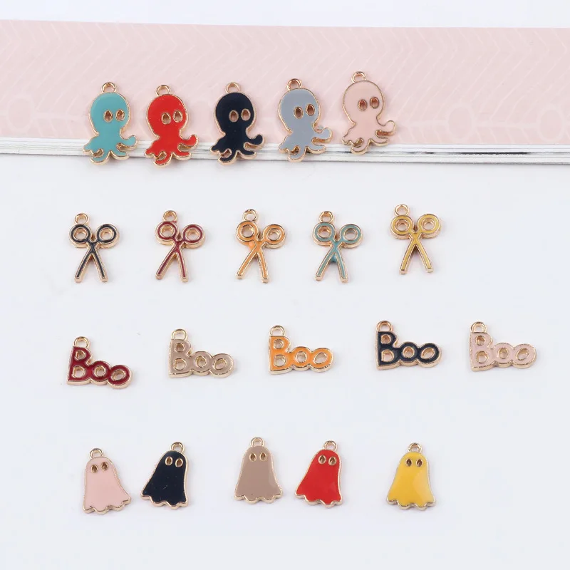 

10PCS Jewelry Accessories Enamel Octopus Ghost Scissors Boo Metal Bedels Charm For Jewelry Making DIY Women Bracelet Necklace