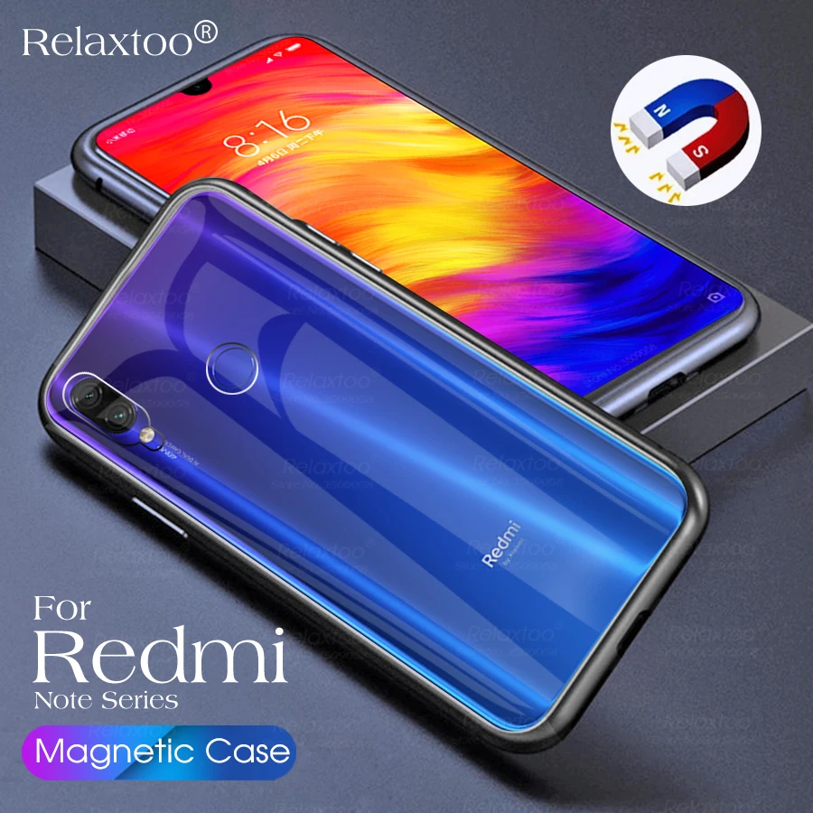 

Magnetic Adsorption Case On The For Redmi Note 7 Case For Xiaomi Xiomi Redmi Note7 Pro Metal Frame Tempered Glass Back Cover
